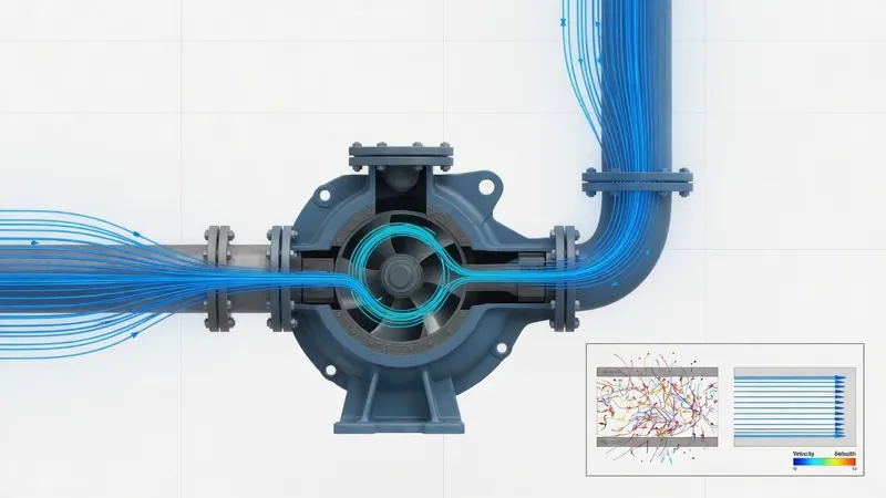 CFD streamline visualization of pump and piping flow paths used to compare design options